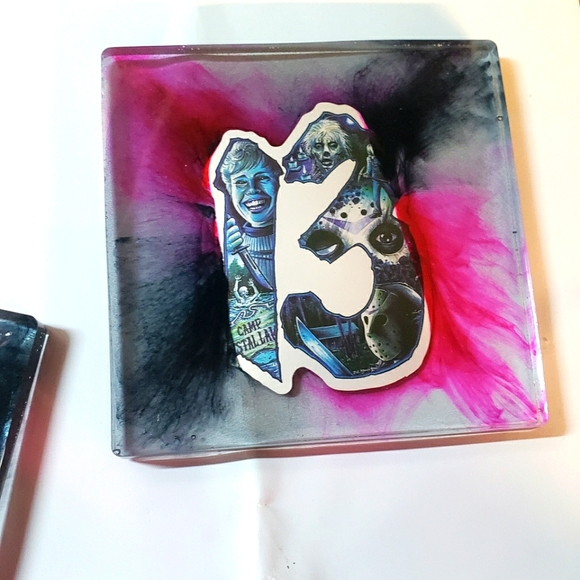 Jason Themed Coasters + Holder/Horror/Resin Coasters/Square/5pc plus holder - Picture 6 of 12
